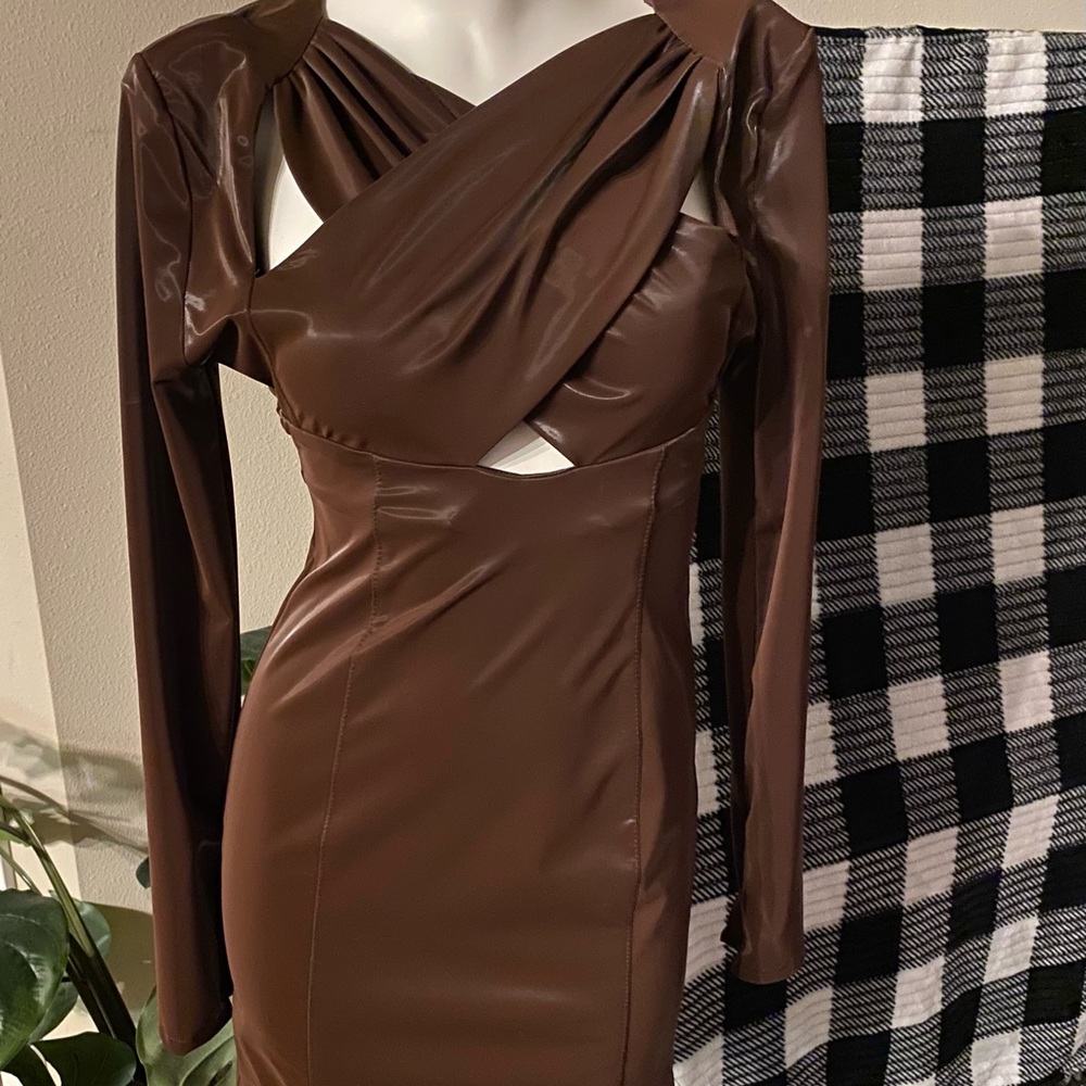 Brown Long sleeve mini dress